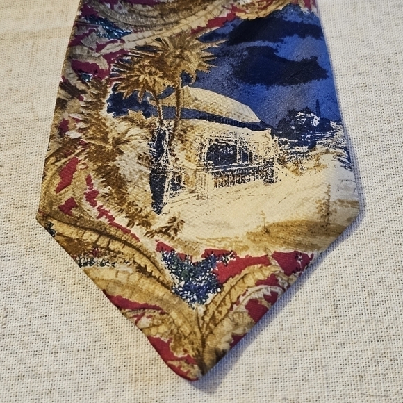 Vintage Guy Laroche Red Blue Brown Leaf Print Men’s Silk Tie Classic USA - Picture 4 of 6